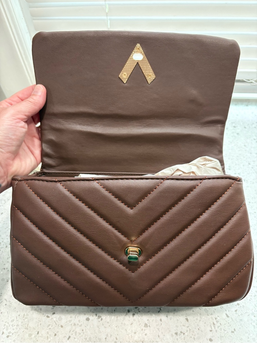 NWT Valentino Orlandi Chocolate Brown Quilted Shoulder Bag with Gold Chain Strap - Picture 15 of 16